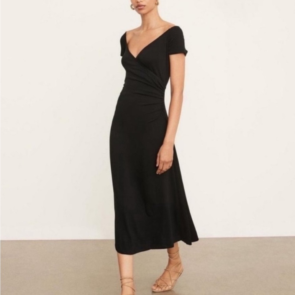 Vince Black Off-the-Shoulder Sheath Midi Dress